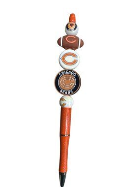 Chicago Bears Themed Ballpoint Pen With Glitter Orange Handle & Team Logos